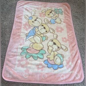 Angel Baby Blanket Soft Pink Rabbits In Diapers Flowers Vintage